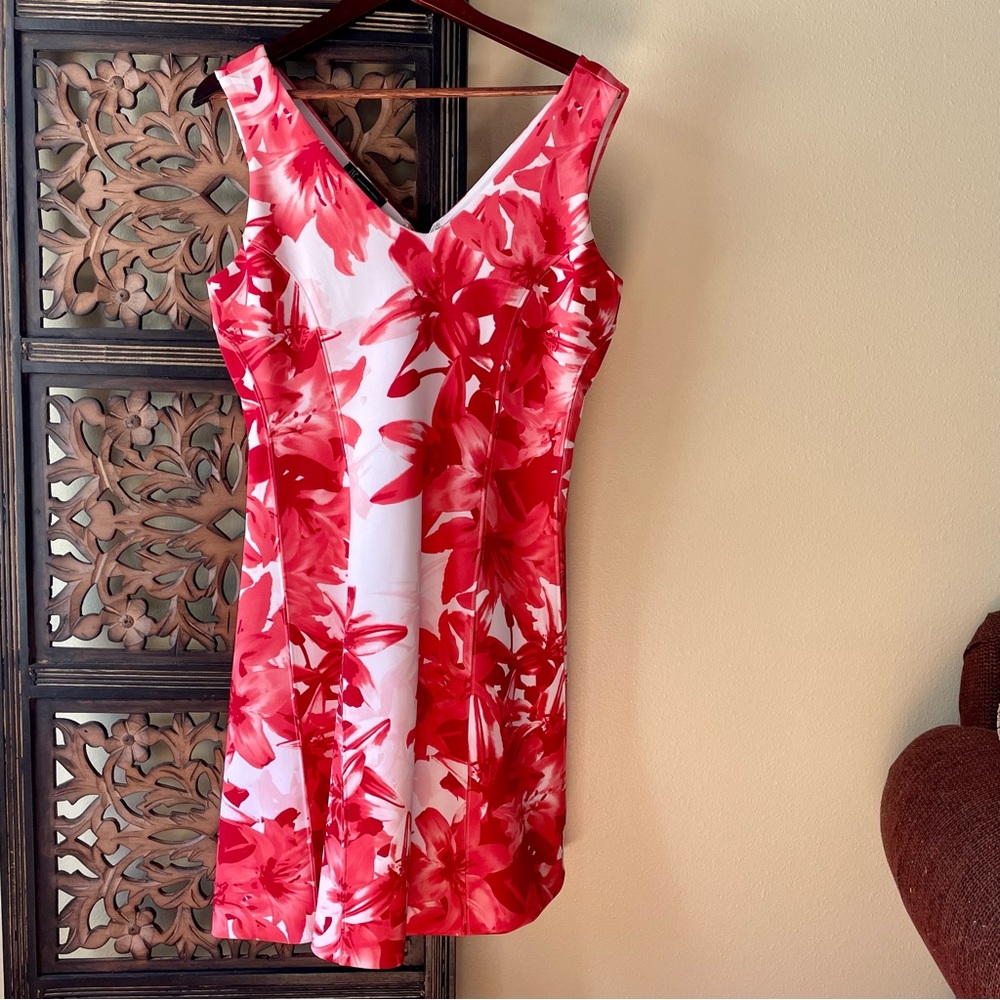 INTERNATIONAL CONCEPTS Women’s A-line V-neck Party Dress Red White Sz L